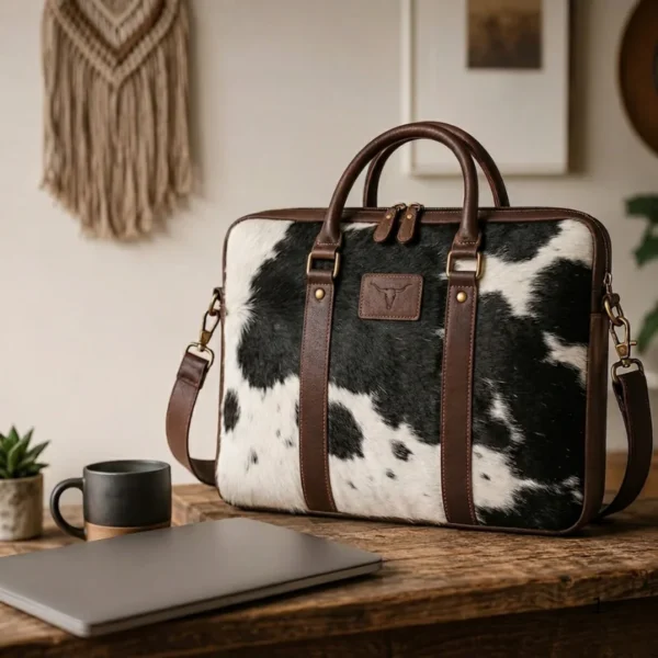 Full grain cowhide leather laptop bag in multicolour