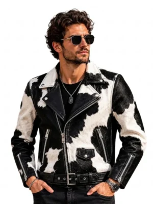 Men's Hair On Cowhide Leather Jacket front view image