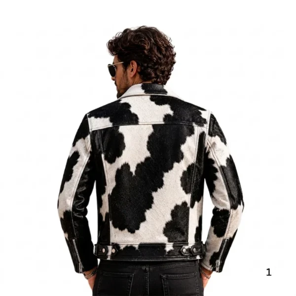 Men's Hair On Cowhide Leather Jacket back view image