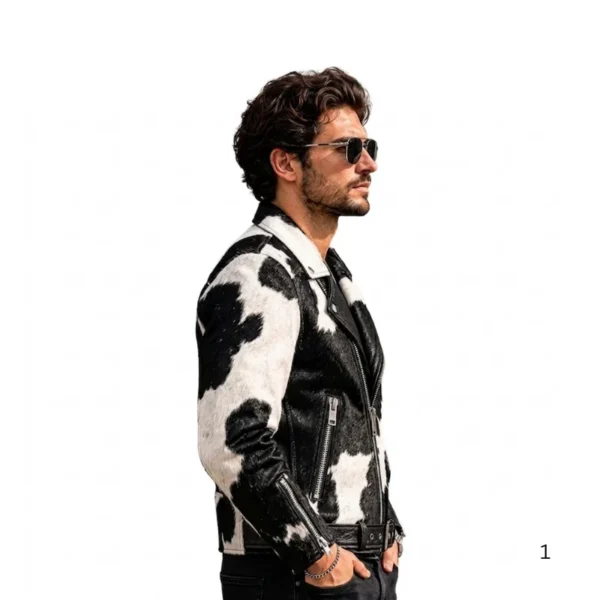Men's Hair On Cowhide Leather Jacket right side view image