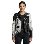Women’s cowhide biker leather jacket front view image