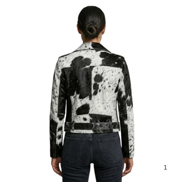 Women’s cowhide biker leather jacket back view image