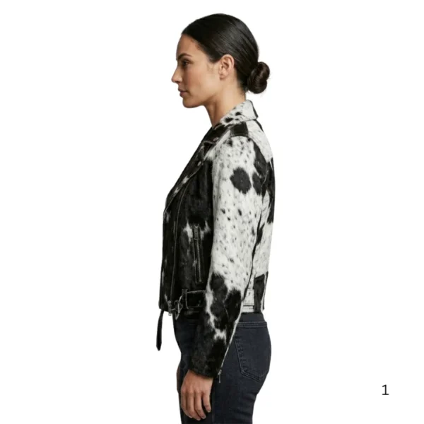 Women’s cowhide biker leather jacket left side view image