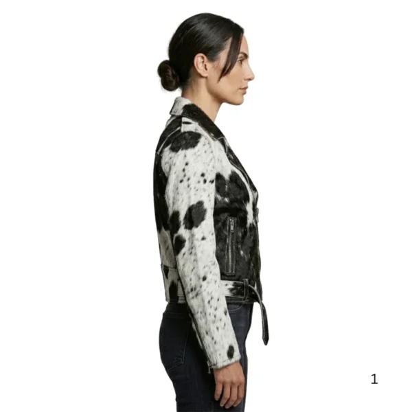 Women’s cowhide biker leather jacket right side view image