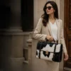 Vintage Black and white cowhide executive briefcase bag