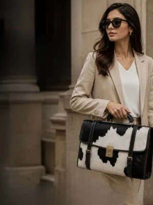 Vintage Black and white cowhide executive briefcase bag