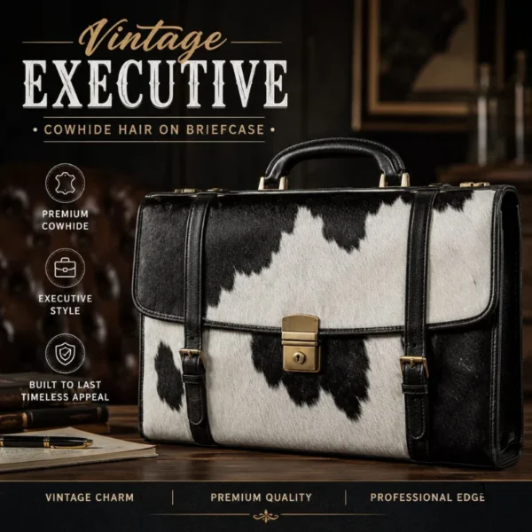 Vintage cowhide executive briefcase bag