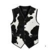 Black white cowhide men's leather vest