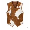 Tan white cowhide men's leather vest