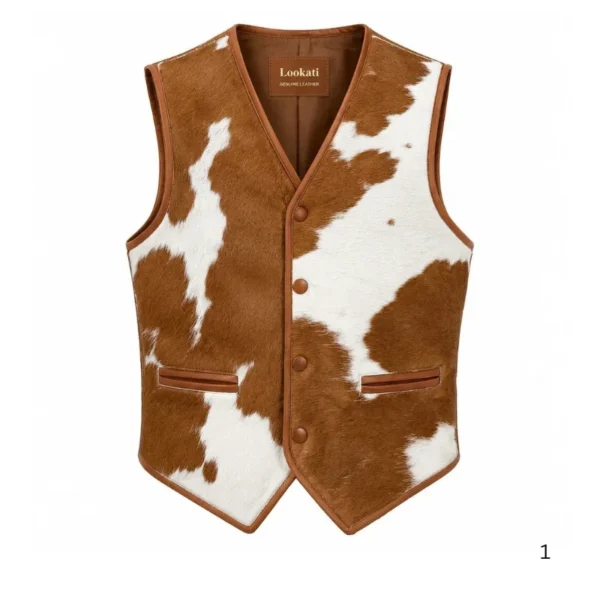 Tan white cowhide men's leather vest