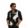 Black white cowhide leather vest front view image