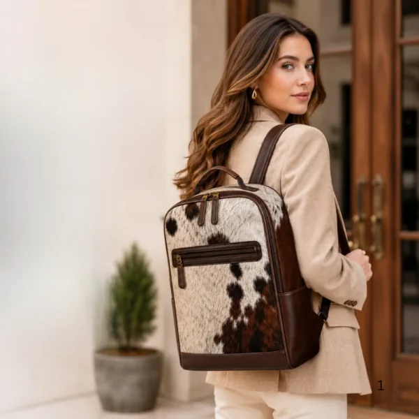 Luxury hair on cowhide laptop backpack