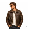 70s unlined waxy cowhide leather delivery jacket front view