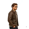 Handcrafted unlined leather delivery jacket right side profile