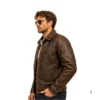 Handcrafted unlined leather delivery jacket left side profile
