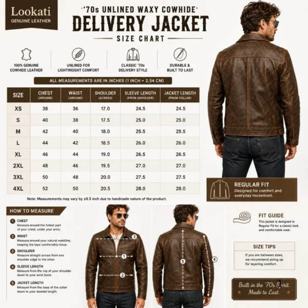Vintage 70s cowhide leather work jacket size chart image