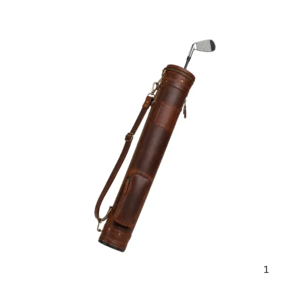Vintage genuine leather golf bag close-up craftsmanship