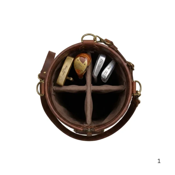 Inside the genuine leather vintage golf carry bag