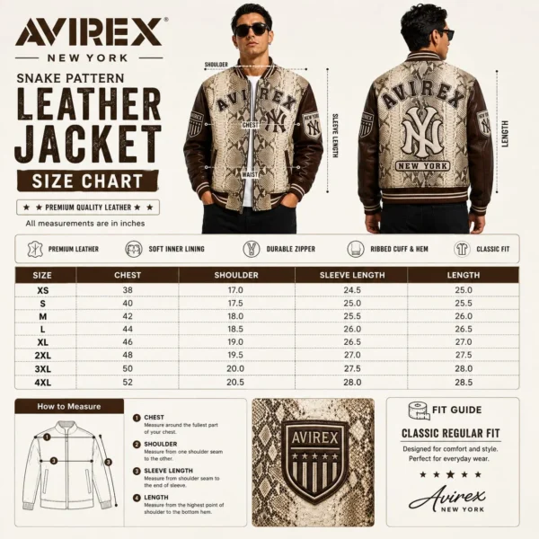 Premium Avirex Snake New York leather jacket detail