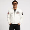Men's leather jacket white 1975 Avirex collar view