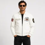 Men's leather jacket white 1975 Avirex collar view