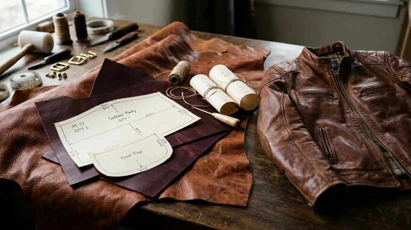 Premium genuine leather materials in the workshop