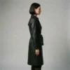 Genuine leather trench coat with belted waist