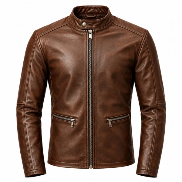 Men's brown leather jacket by Lookati