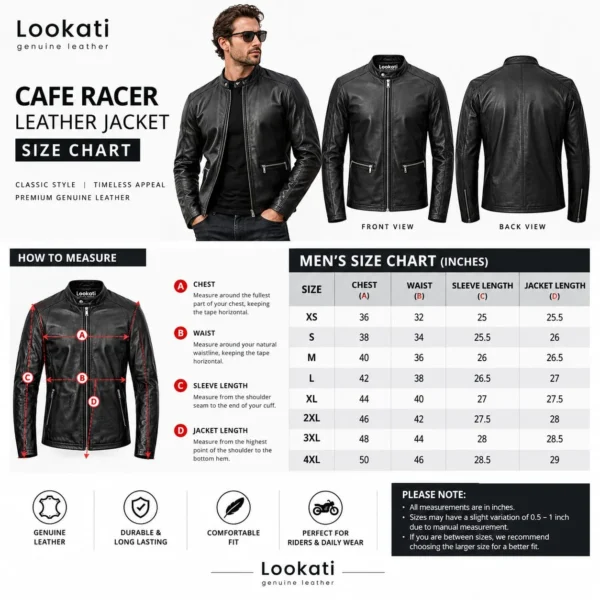Lookati classic cafe racer jacket size chart image